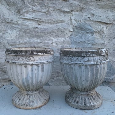 Vintage Fluted Concrete Urn/Planters, Pair