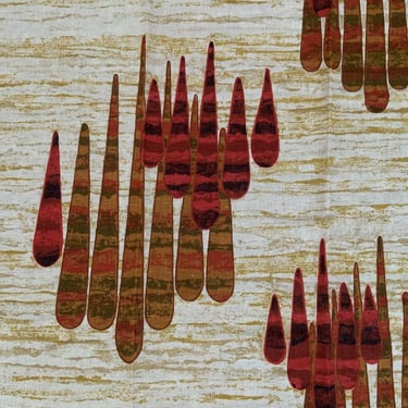 60's/70's MCM Fabric Yardage | Screenprint on Linen Abstract Pattern | Red | Orange | Green | 49 1/2