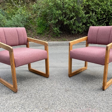 Mid-Century Pink Oak Lou Hodges Style Chairs - Circa 1970s 