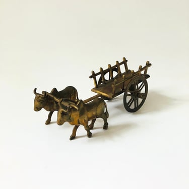 Vintage Brass Oxen Cart 