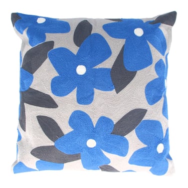 STH Blue Pop Flowers Embroidered Pillow
