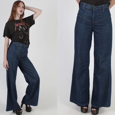 Vintage 70s Hippie Elephant Bell Bottom Flare Jeans High Waist Blue Denim Pants 