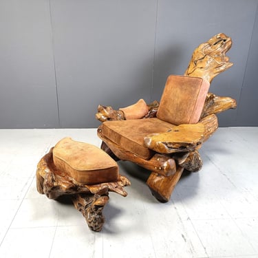 Olive tree root armchair, 1960s - sculptural wooden lounge chair - art chair - large wooden chair 