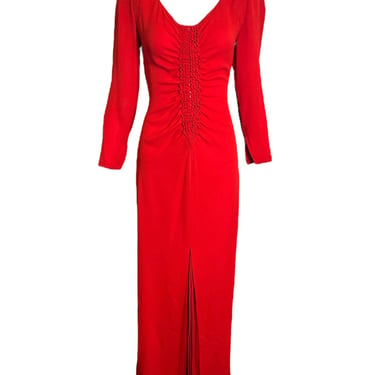 Galanos 80s Red Silk Ruched Front Gown