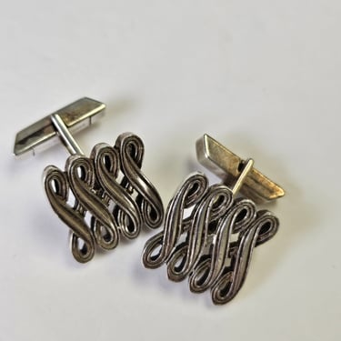 VIRGIL Sterling Silver Swirl Embossed Cufflinks, Sterling Cufflinks, Gift for Groom, Statement Cufflinks, Stamoed Sterling, Signed Cufflinks 