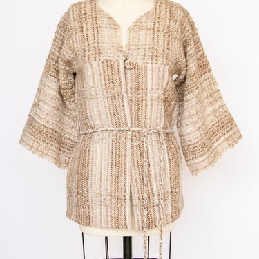 1970s Wool Jacket Hand Woven Cardigan S 