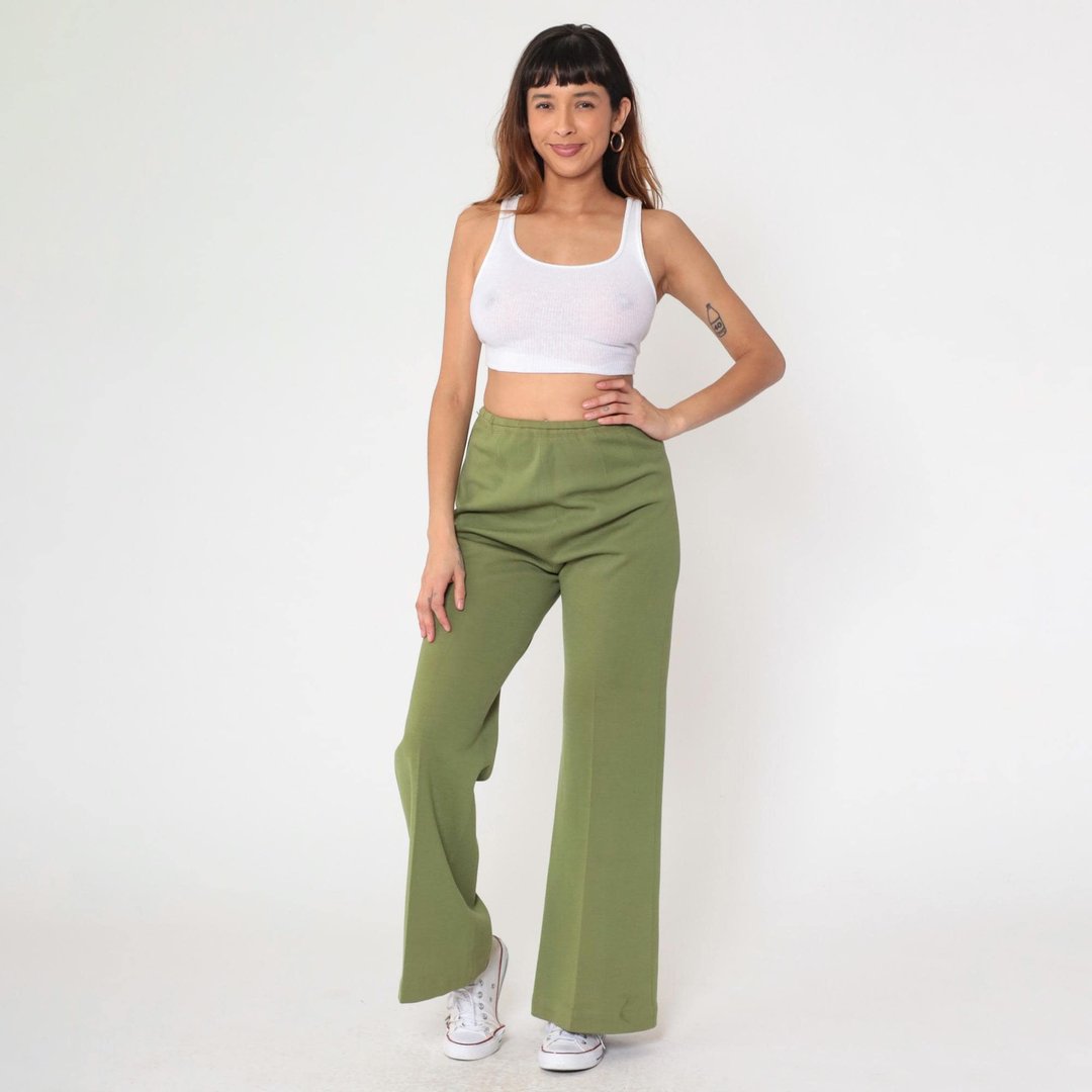 Vintage Green Wool Flared Pants 60s Zephyr Wool Trousers