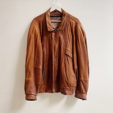 Chestnut Distressed Leather Bomber