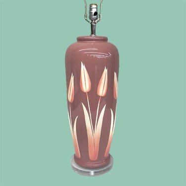 Vintage Table Lamp Retro 1980s Contemporary + Ceramic + Plaster + Lucite + Tulip Flowers + Mauve + Mood Lighting + Home and Table Decor 