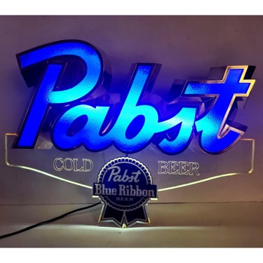 1980s Vintage Pabst Blue Ribbon Cold Beer Lighted Sign, PBR Advertising, 3D Light, Bar Pub Tavern Collectible Breweriana 