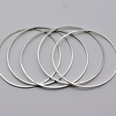 80's Italy 925 silver five bangle stacking set, thin handcrafted random width sterling bracelets 