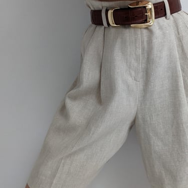 Vintage Oat Linen Pleated Shorts