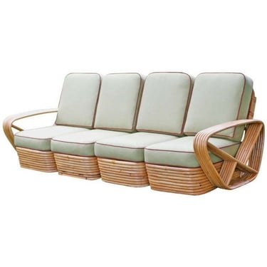 Restored Square Pretzel Rattan 4 Seater Sectional Sofa by Paul Frankl 