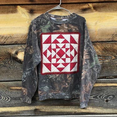 Real Tree Camo Sweatshirt - Upcycled / Altered with Quilting 