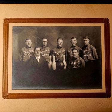 Antique Photograph of a Bowling Team Photo Milwaukee History Sponsored by Bzdawka Butcher in Milwaukee taken at Park Studio in Milwaukee WI 