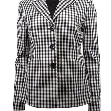 Elie Tahari - Black & White Gingham Print Cotton Blazer Sz 6