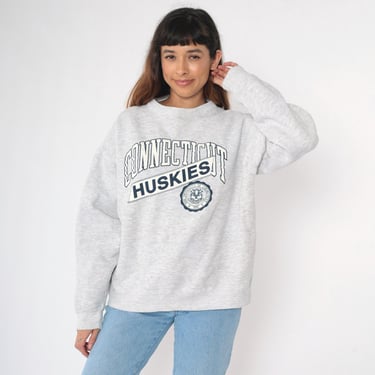 90s Connecticut Huskies Sweatshirt UCon Crewneck Heather Grey Pullover  College Graphic Jumper Vintage 1990s Size Extra Large xl 