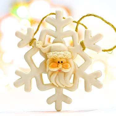 VINTAGE: Resin Santa Snowflake Ornament - White Christmas - Holiday, Christmas - SKU 15-D2-00017415 
