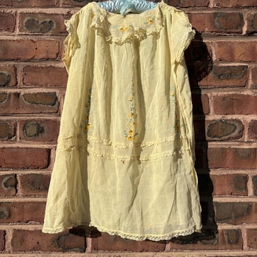 Antique Hand Embroidered Floral Sheer Cotton Baby Dress Top Infant Toddler Yellow by TimeBa