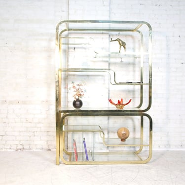 Vintage Milo Baughman Mid Century Modern Brass Cantilever Etagere shelving display unit | Free delivery in NYC and Hudson Valley areas 