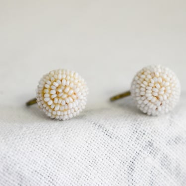 1930s/40s White Seed Bead Ball Screw Back Earrings 