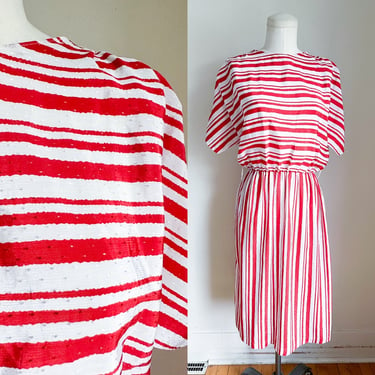 Vintage 1980s Red and White Candy Cane Striped Dress / S 