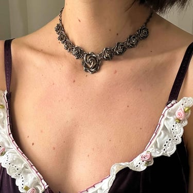 Sterling 3D Roses Necklace