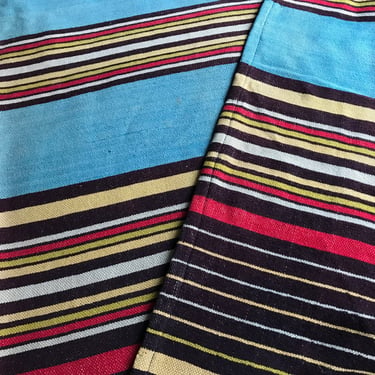 Striped Cotton Wool Blanket, Fabric, Vibrant Colors, Turquoise, Asian, Mideast, Tribal, Wall Hanging, Upholstery Sewing Period Textiles 
