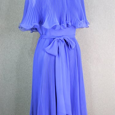 Purple - 1970s - Miss Elliette - Pleated Chiffon- Cocktail Dress - Estimated size 8/10 