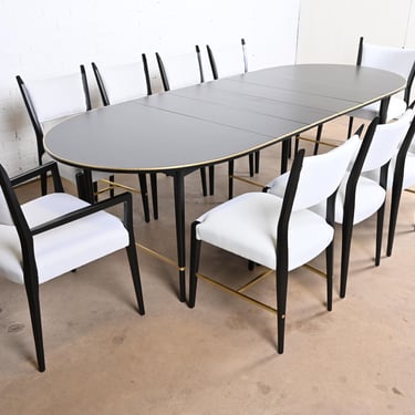 Paul McCobb Black Lacquer and Brass Dining Set, Fully Restored