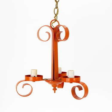 Richard Essig Mid Century Orange Pop Art 3 Light Chandelier - mcm 