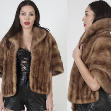 Emba Fur Back Collar Mink Stole / Vintage 60s Real Autumn Haze Shawl / Natural Bridesmaids Ceremony Cape Shrug 