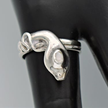 80's MOP 925 silver cobra ring, size 5.75 sterling Mother of Pearl abstract asp snake ring 