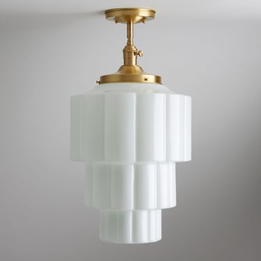 Grand Art Deco Fixture - Stem Ceiling Light - Striking Center Piece - Opal Glass - Semi Flush Mount - Mid-century Modern 
