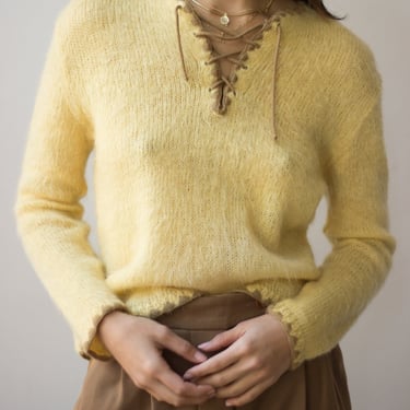 1960s Yellow and Cinnamon Mohair Knit 