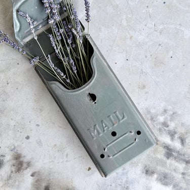 Vintage Tin Mailbox Antique Green Painted Metal Mailbox Mail Slot Doorstep Mailbox Small Mailbox Mail Decor Letters Farmhouse Industrial 