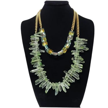 Irridescent Crystal and Green Prism Necklace 24 inch 