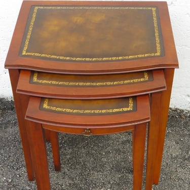 Inlay Leather Top Nesting Side End Tables Set of Three 5077