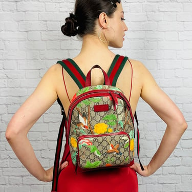 Gucci GG Supreme Tian Web Small Day Backpack Beige/ Multicolor
