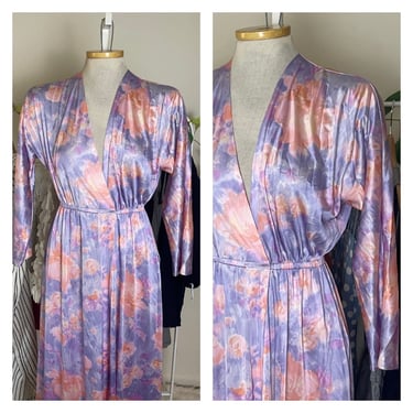 Vintage 1970s Vanity Fair Floral Satin Bathrobe - Size Small 