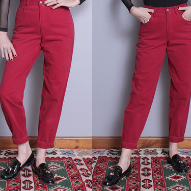 Vintage 1990's | Red | ESPRIT | High Rise | 100% Cotton | 5 Pocket | Tapered Leg | Jeans | S 