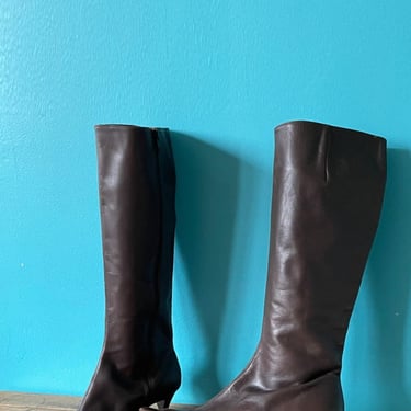 J. Crew Tall Leather Kitten Heel Boots - Brown