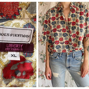 Vintage Maus & Hoffman Shirt / Liberty of London Art Fabrics / Gender Neutral Button Up Shirt / Soft and Worn Shirt / Boyfriend Shirt 