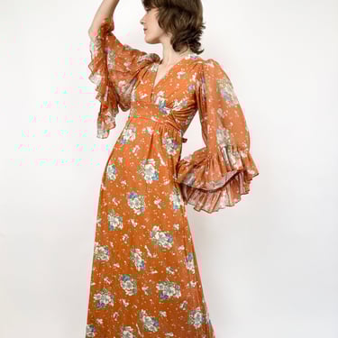 70s Floral Angel Sleeve Maxi