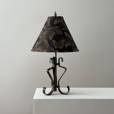 Hand Forged Iron Table Lamp - Arts & Crafts with Morris Style Shade 