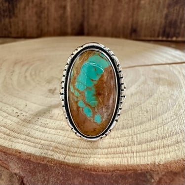 LANDSCAPE TURQUOISE and Sterling Silver Ring | Native American Navajo Southwestern Jewelry | J Sterling Hallmark | Size 8 