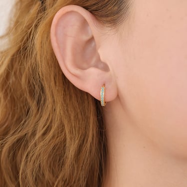 E138 turquoise hoop earrings, turquoise earrings, gold hoop earrings, huggie earrings, turquoise huggies, gold earrings, small hoop earrings 