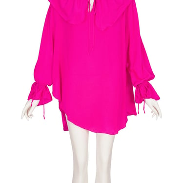 Stephen Burrows 1980s NWT Vintage Shocking Pink Silk Asymmetrical Tunic Blouse 