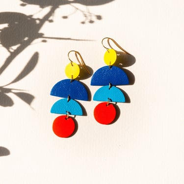 Kinkou 均衡 - Balance Earrings in Bandai Blue - Lightweight Statement Leather earrings with Geometric Shapes 