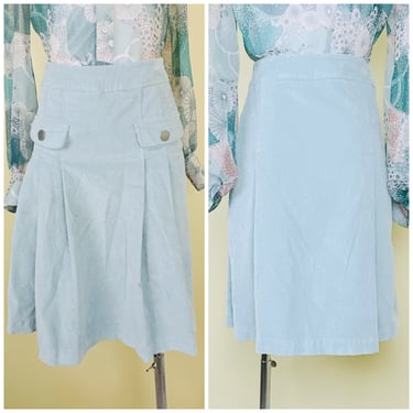 1990s Vintage Burberry Blue Corduroy Skirt / 90s Baby Blue Mid Rise Flared Skirt / XS - Small 